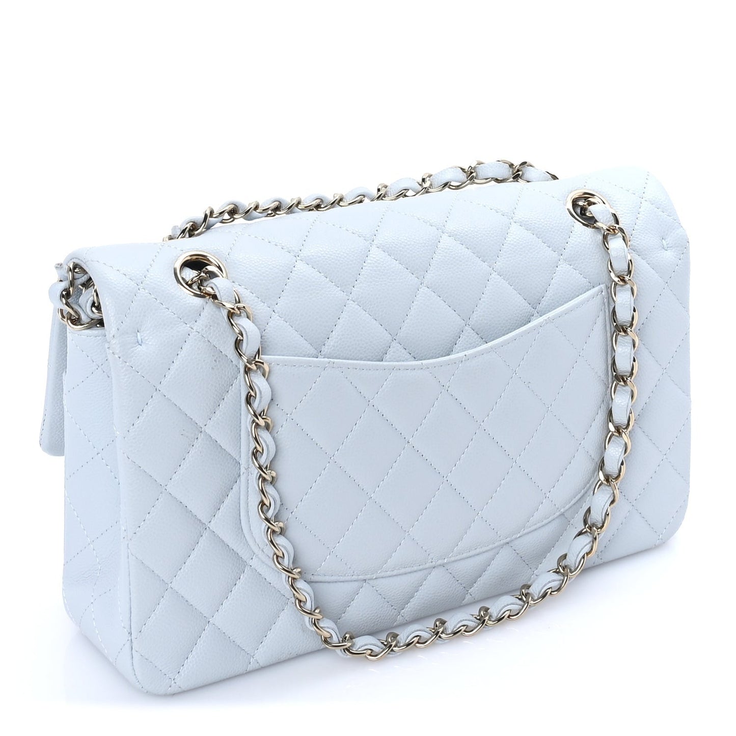 Caviar Quilted Medium Double Flap Light Blue