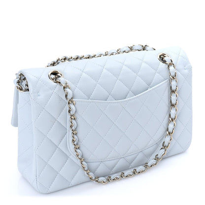 Caviar Quilted Medium Double Flap Light Blue