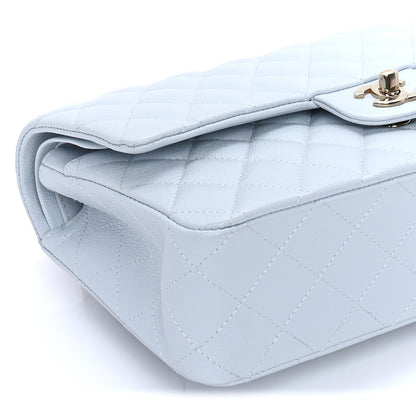 Caviar Quilted Medium Double Flap Light Blue