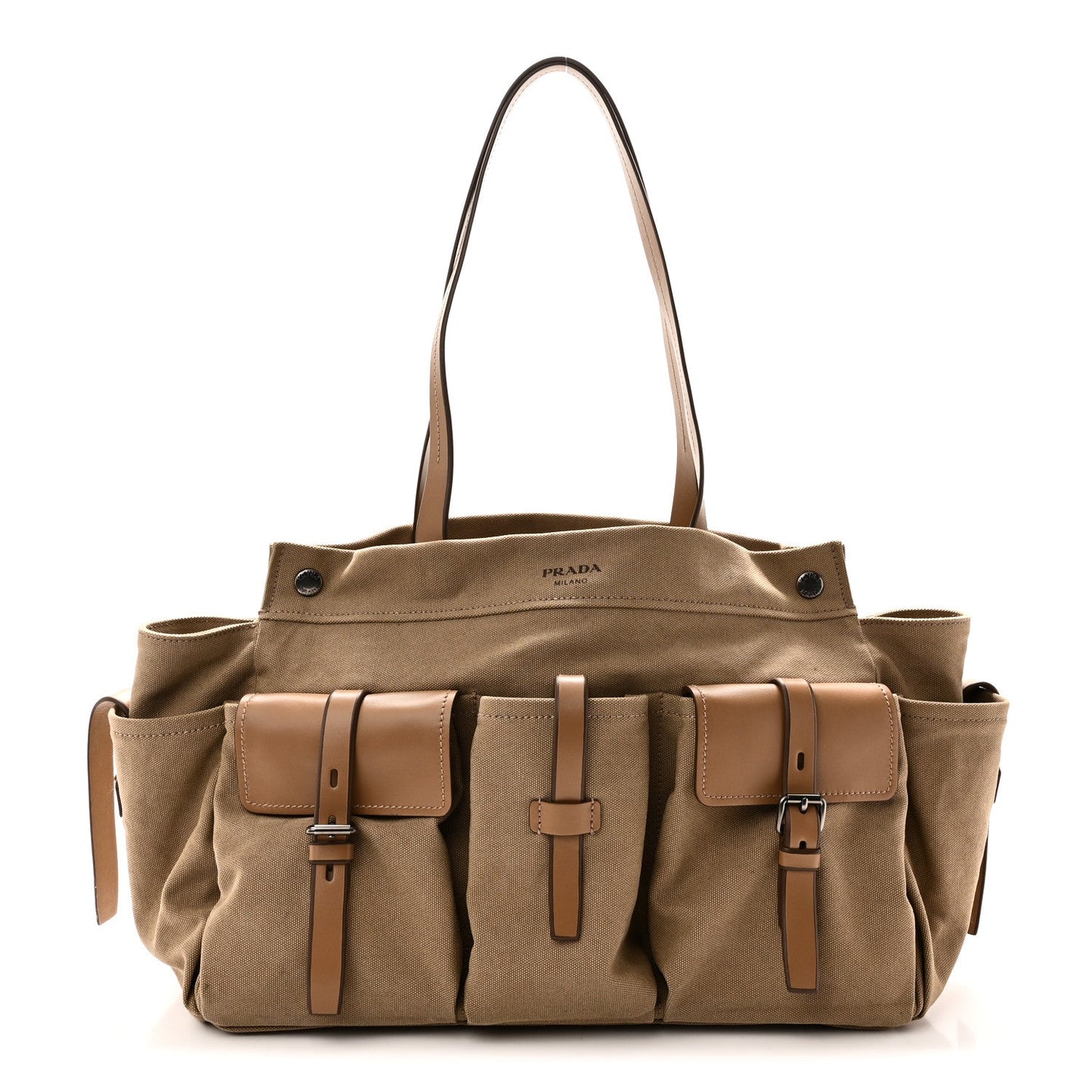 Canvas Calfskin Large Route Shoulder Bag Khaki