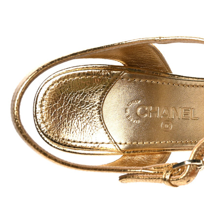Crackled Laminated Calfskin Camellia Sandals 39.5 Gold