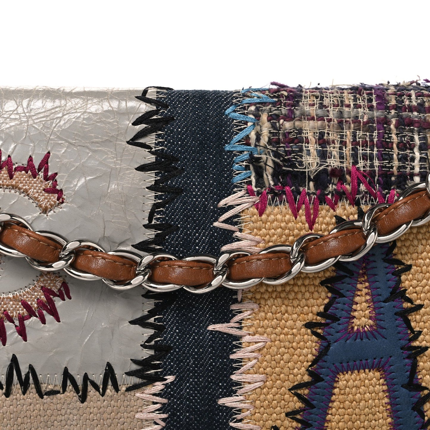 Denim Tweed Patchwork Jumbo Single Flap Multicolor