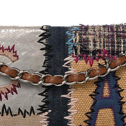 Denim Tweed Patchwork Jumbo Single Flap Multicolor