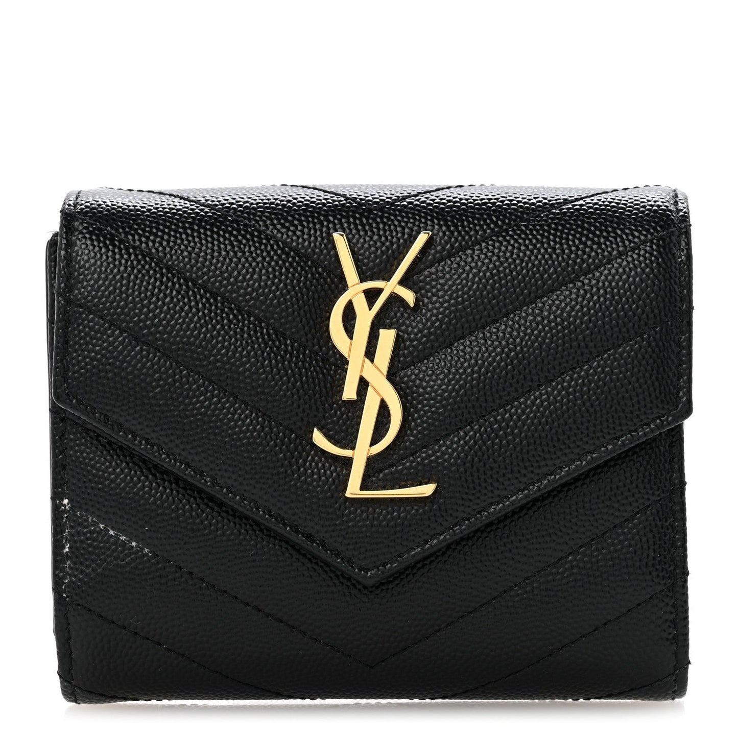 Grain De Poudre Matelasse Chevron Monogram Compact Tri Fold Wallet Black