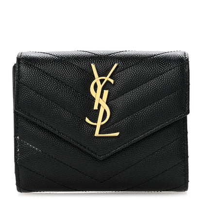 Grain De Poudre Matelasse Chevron Monogram Compact Tri Fold Wallet Black