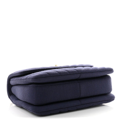 Jersey Chevron Quilted Small Trendy CC Dual Handle Flap Bag Navy Blue