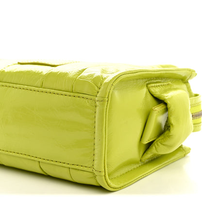 Shiny Crinkled Calfskin Mini The Tote Bag Acid Lime