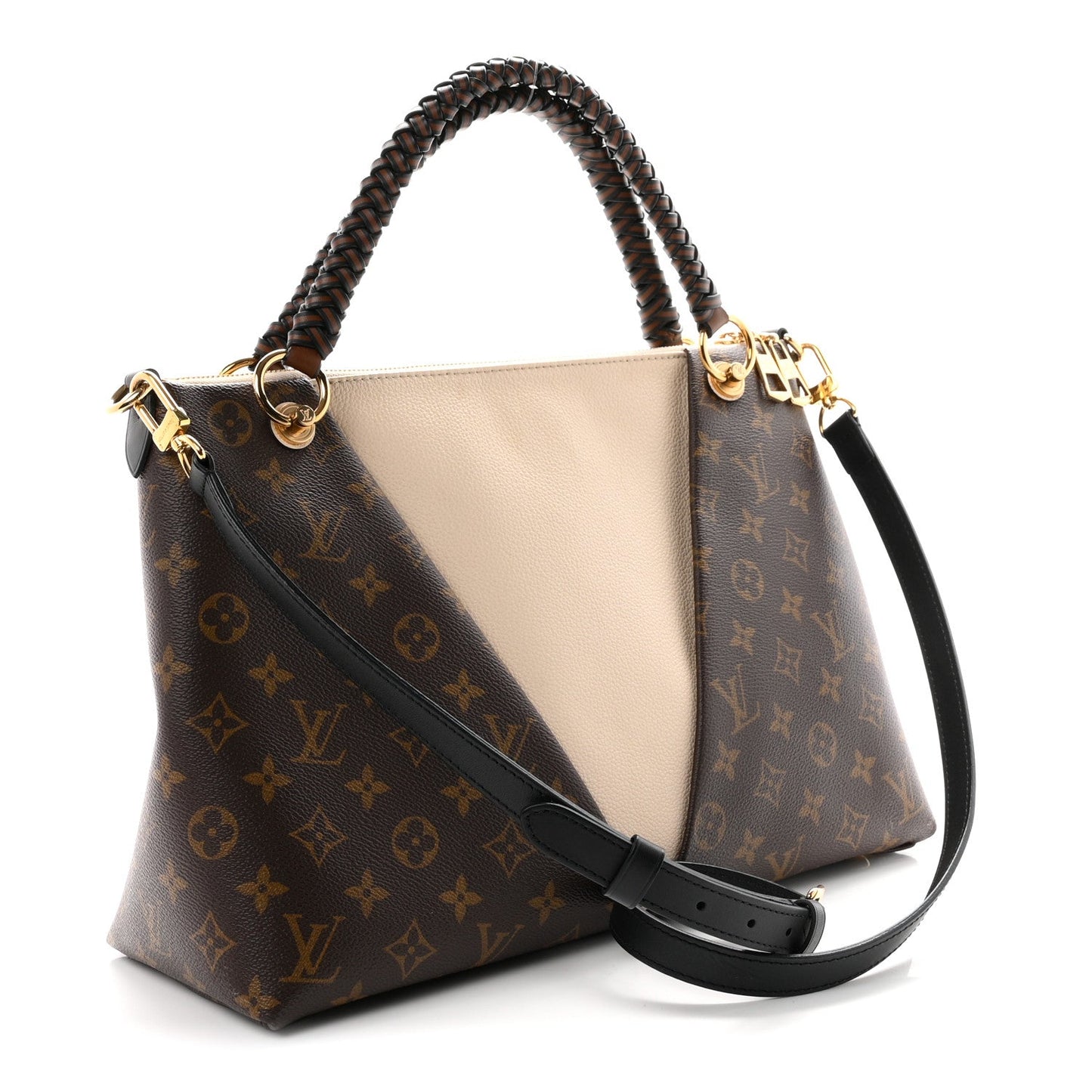 Monogram Braided V Tote MM Creme