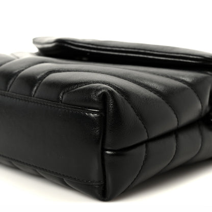 Calfskin Y Quilted Monogram Monochrome Toy Loulou Crossbody Bag Black