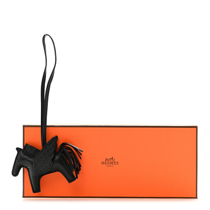 Milo Lambskin Matte Alligator Touch Grigri Rodeo Pegase Horse Bag Charm PM So Black