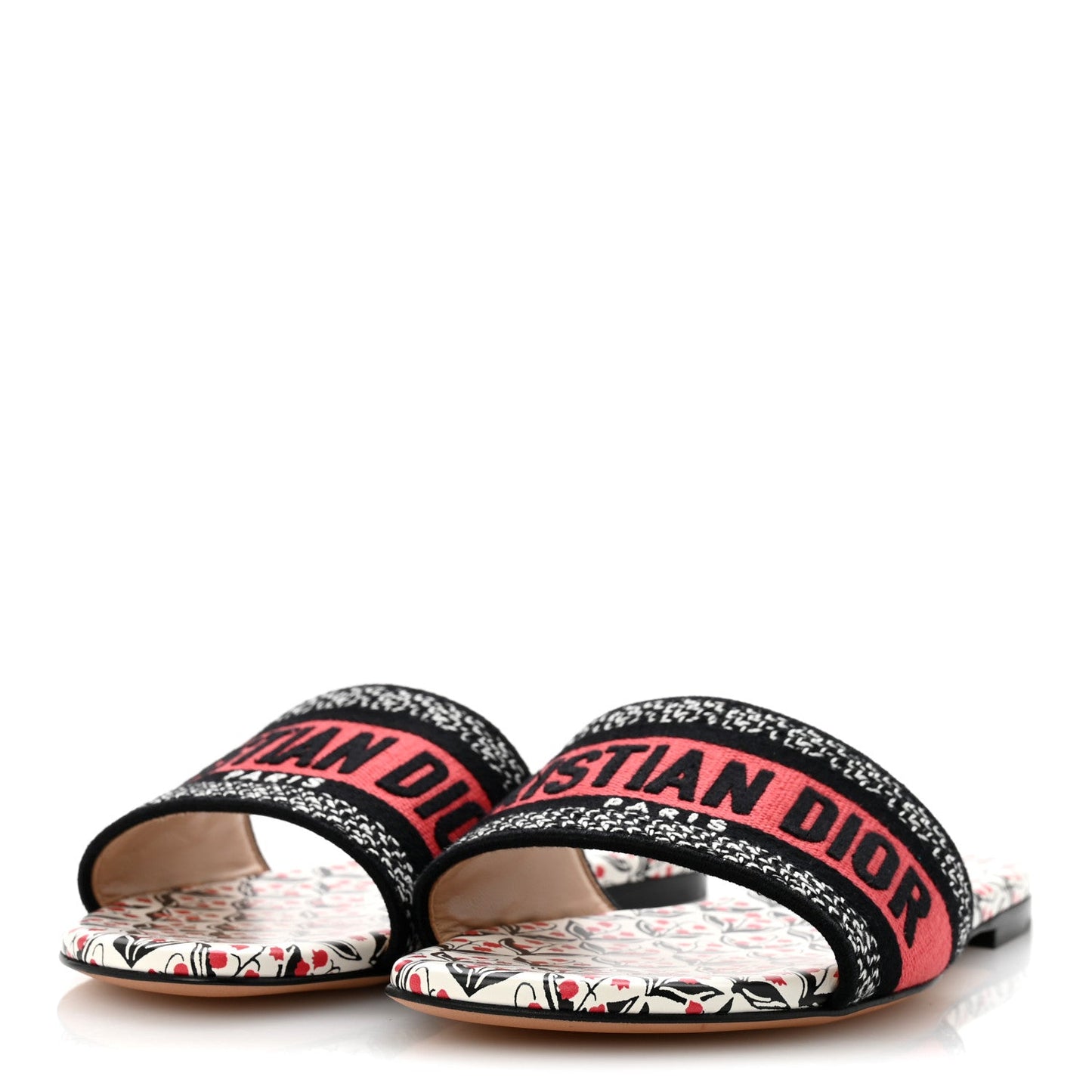 Canvas Coeur Des Curiosites Embroidered Dway Flat Slide Sandals 37 Multicolor