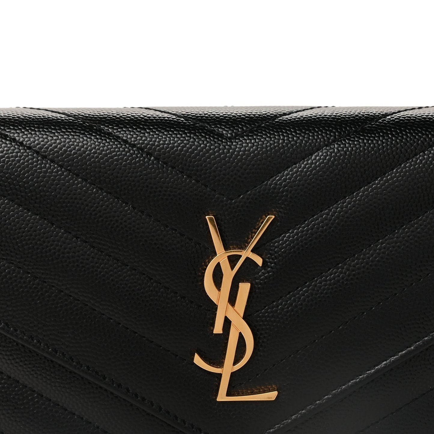 Grain De Poudre Matelasse Chevron Monogram Envelope Chain Wallet Black