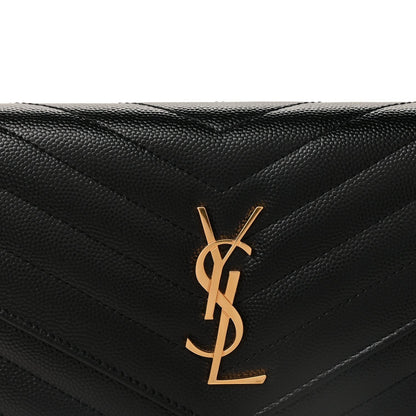 Grain De Poudre Matelasse Chevron Monogram Envelope Chain Wallet Black