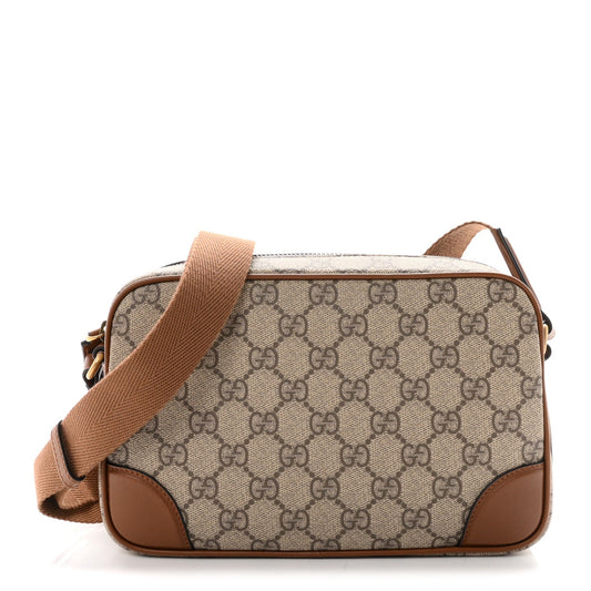 GG Supreme Monogram Textured Calfskin Emblem Mini Crossbody Beige Dark Brown