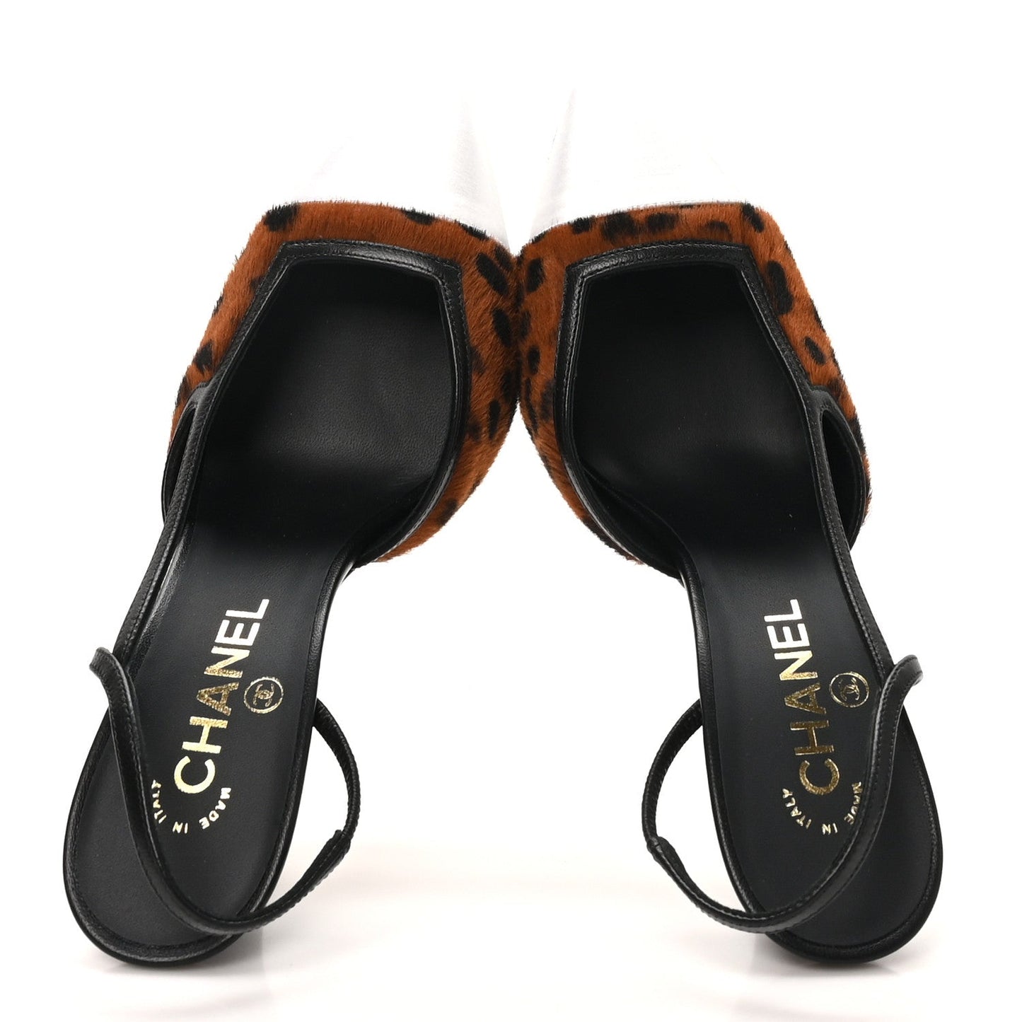 Lambskin Mixed Fibers Cap Toe CC Slingback Flats 37 Brown Black White 38 Brown Black White