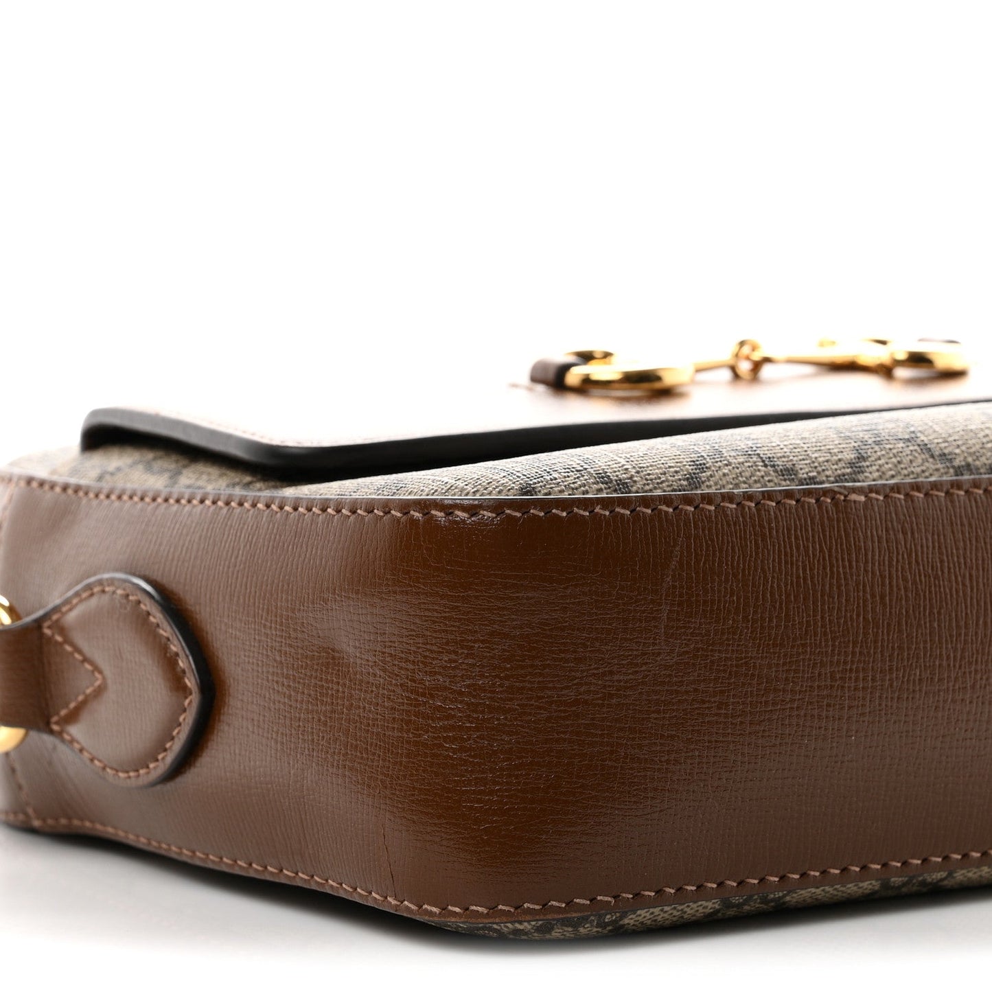GG Supreme Monogram Small Horsebit 1955 Shoulder Bag Beige Brown Sugar