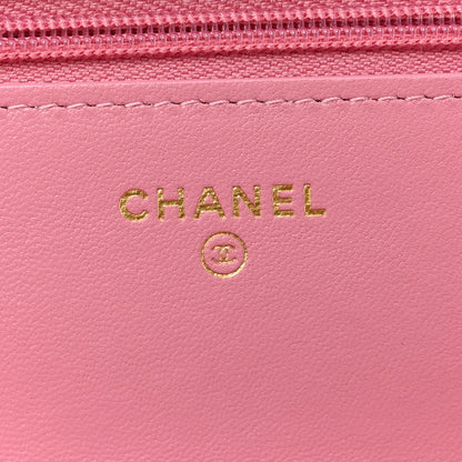 Tweed Quilted Wallet On Chain WOC Pink