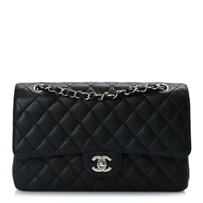 Caviar Quilted Medium Double Flap Black