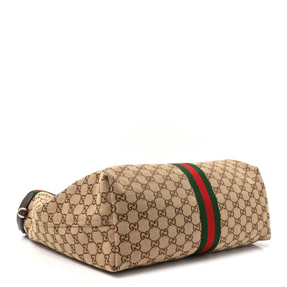 GG Monogram Web Large Giglio Tote Beige Brown
