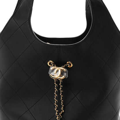 Calfskin Quilted Medium Shopping Bag Black
