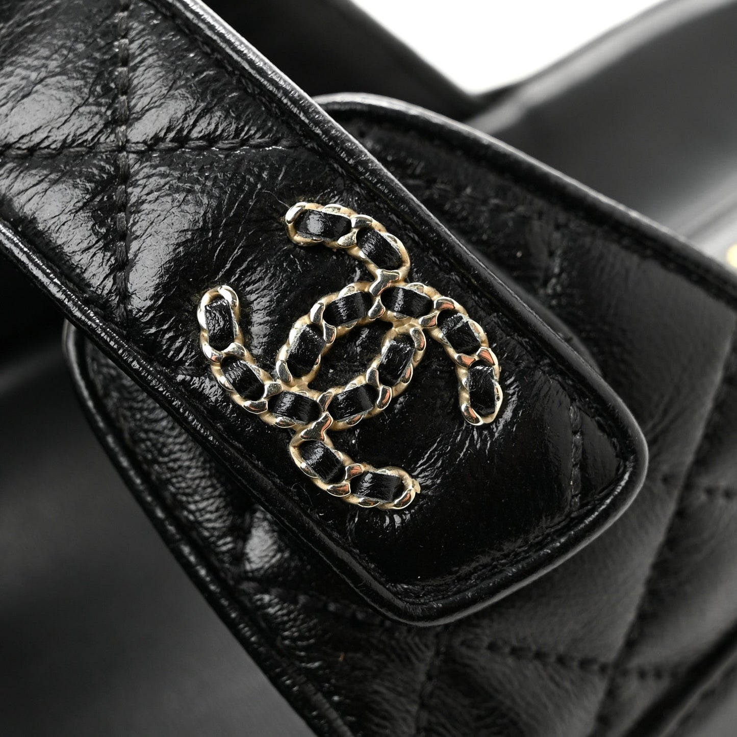 Lambskin Quilted Velcro Dad Chain CC Slide Sandals 36 Black
