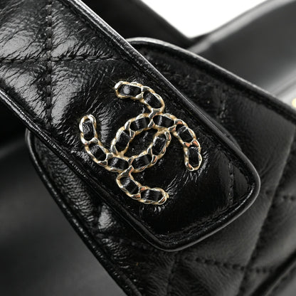 Lambskin Quilted Velcro Dad Chain CC Slide Sandals 36 Black