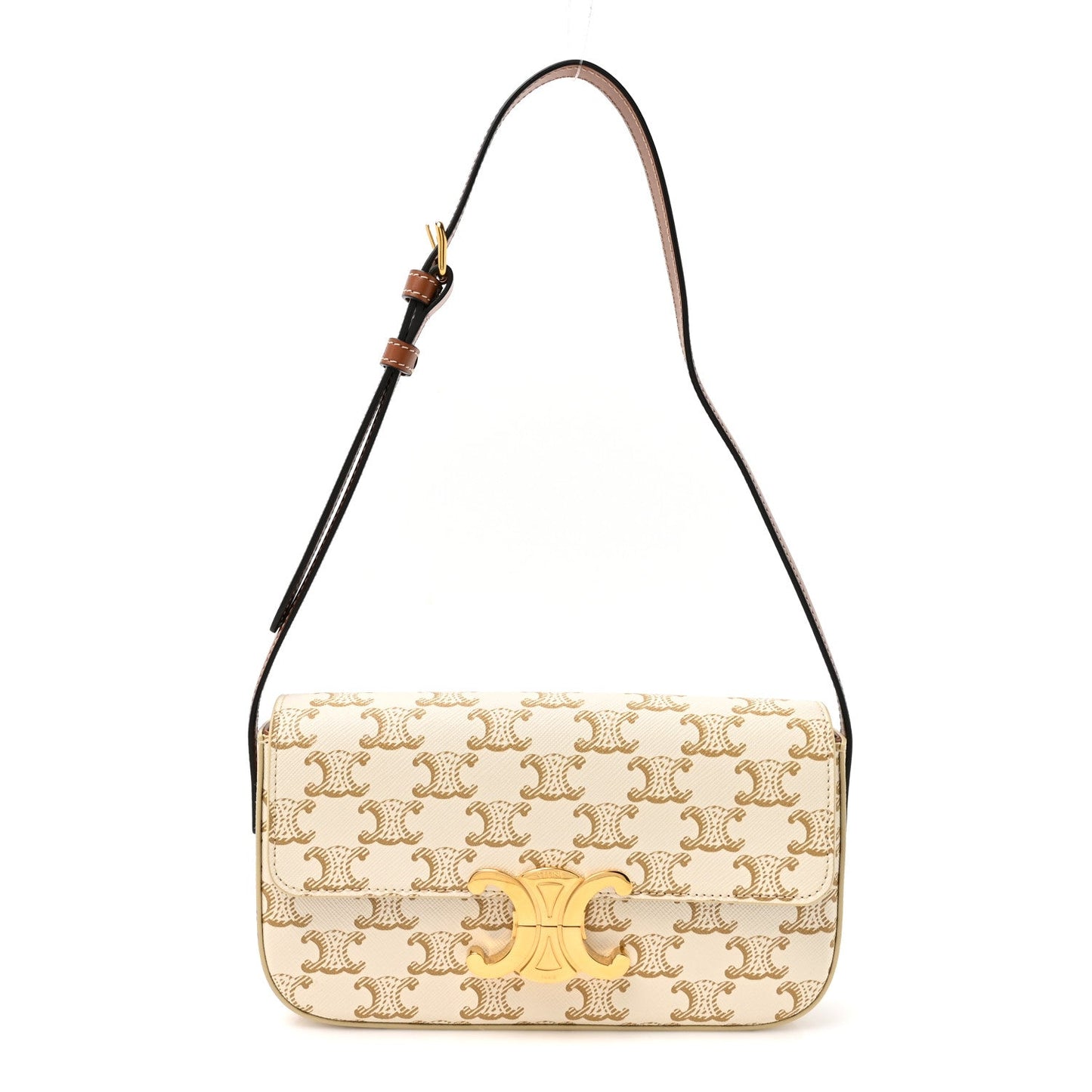 Canvas Calfskin Triomphe Shoulder Bag White