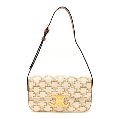 Canvas Calfskin Triomphe Shoulder Bag White