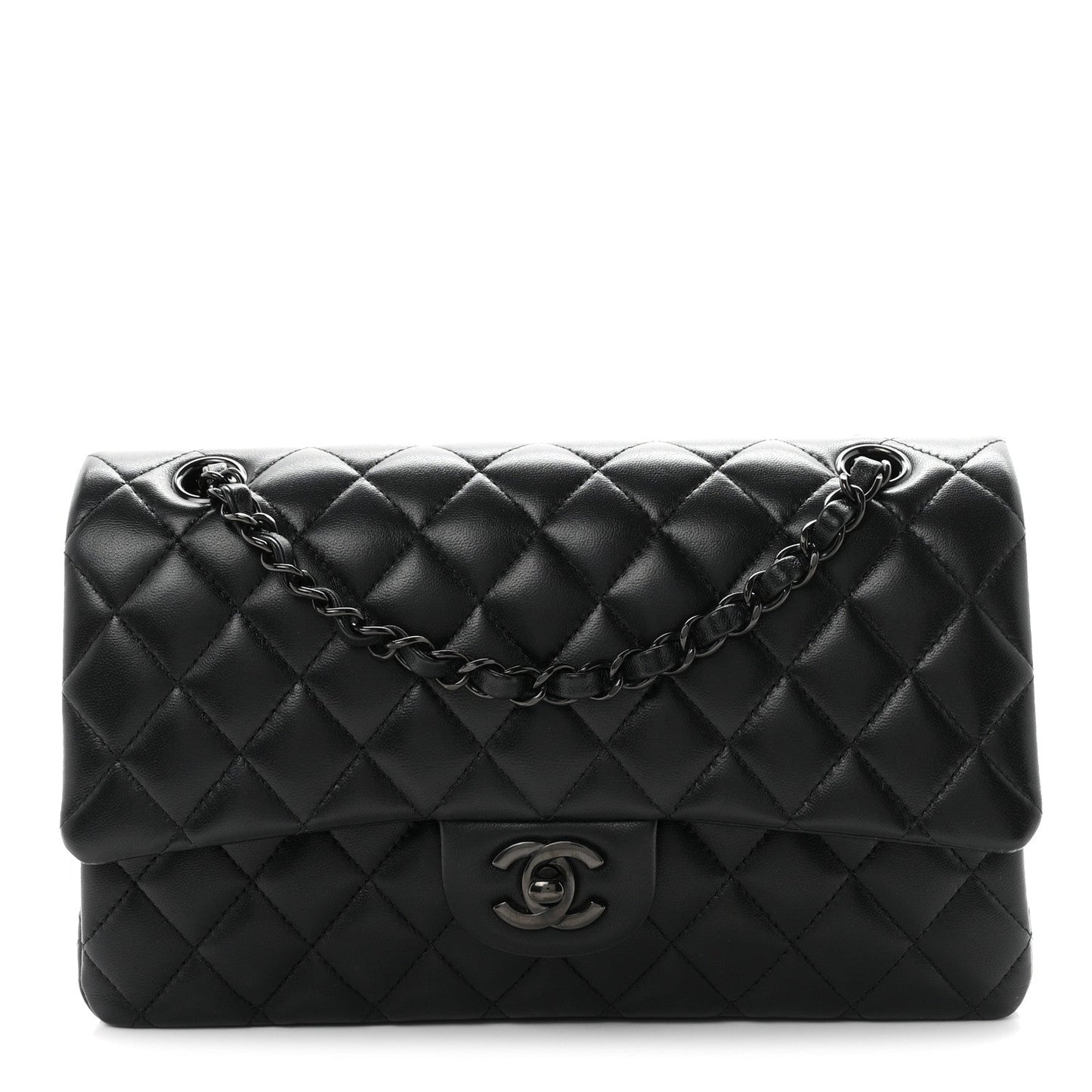 Lambskin Quilted Medium Double Flap So Black