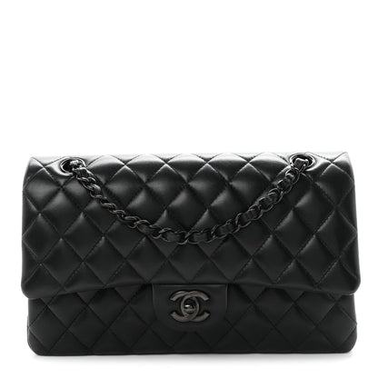 Lambskin Quilted Medium Double Flap So Black