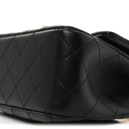 Lambskin Quilted Mini Pearl Crush Flap Black