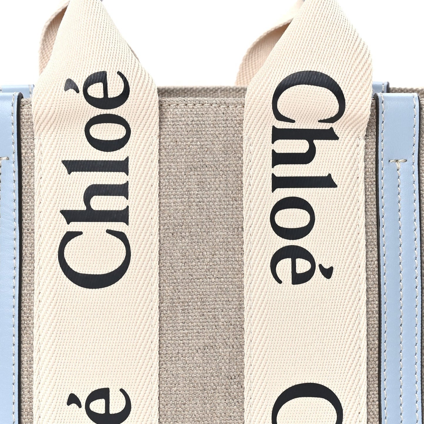 Cotton Calfskin Small Woody Ribbon Tote With Strap Light Blue