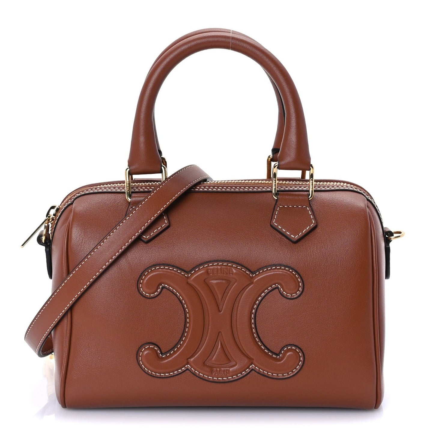 Smooth Calfskin Triomphe Small Boston Bag Tan