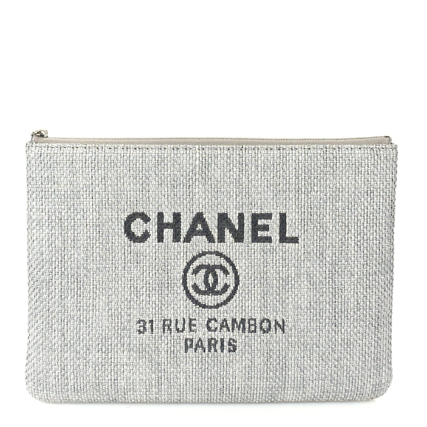 Woven Straw Raffia Medium Deauville Cosmetic Pouch  Grey