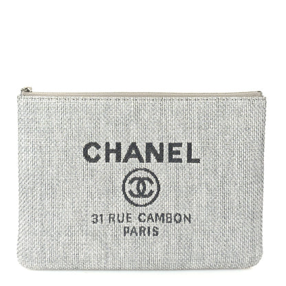 Woven Straw Raffia Medium Deauville Cosmetic Pouch  Grey