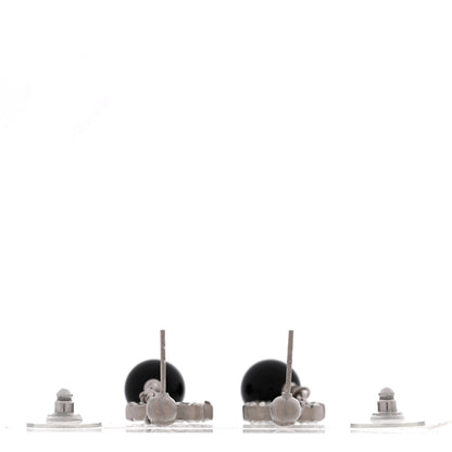 Crystal CC Bead Drop Earrings Silver Black