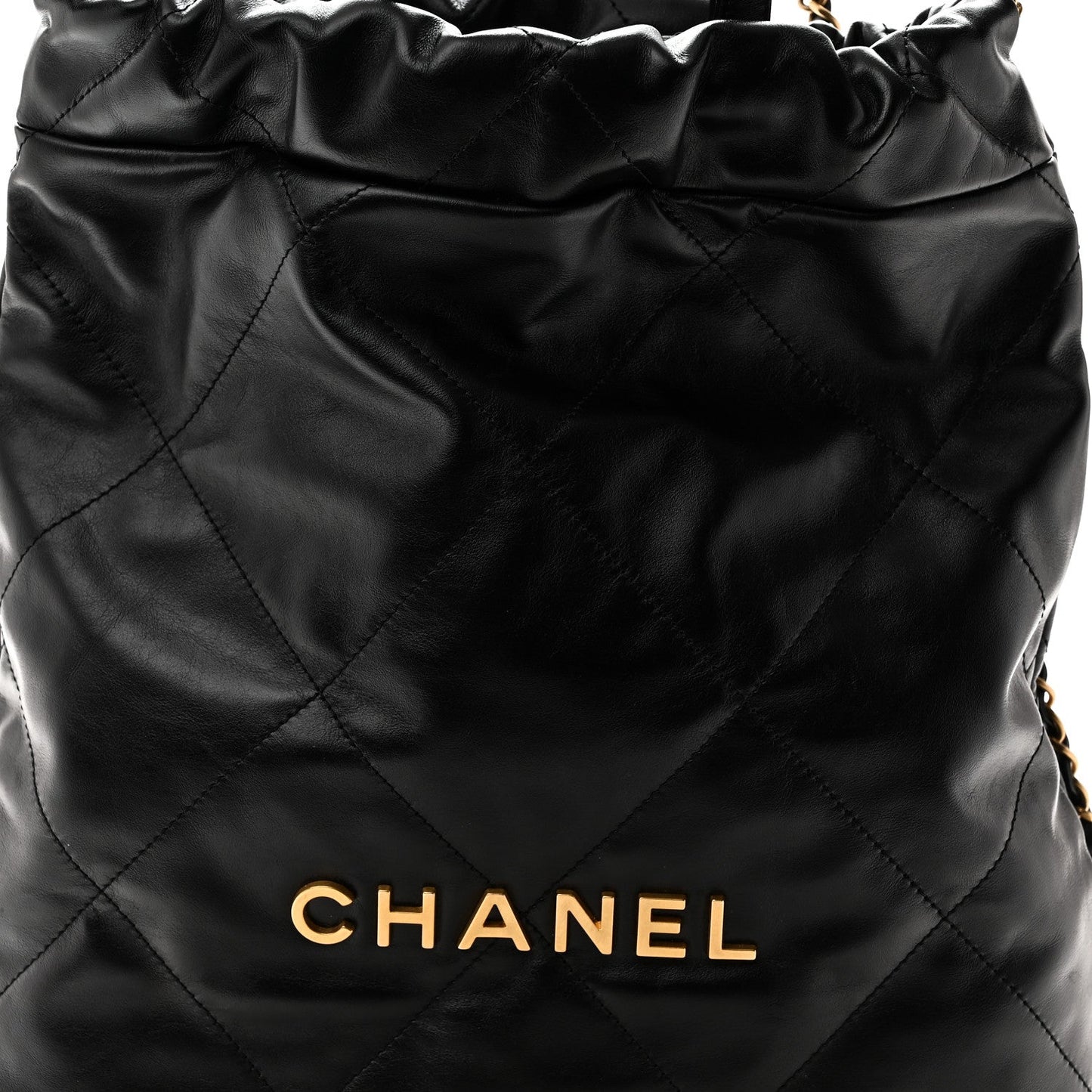 Shiny Calfskin Quilted Chanel 22 Backpack Black