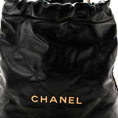 Shiny Calfskin Quilted Chanel 22 Backpack Black