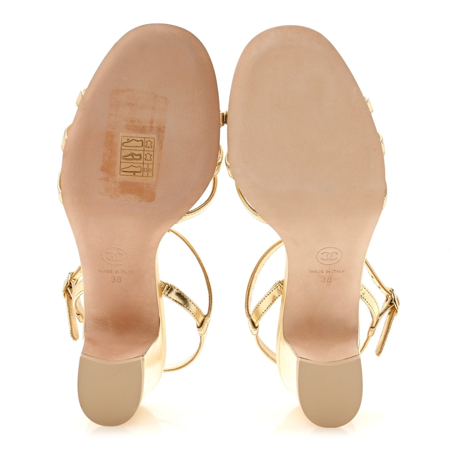 Metallic Lambskin CC Strappy Sandals 38 Gold