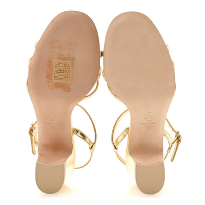 Metallic Lambskin CC Strappy Sandals 38 Gold