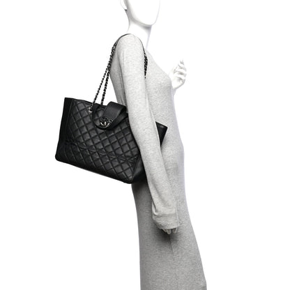 Caviar Quilted Large CC Box Shopping Tote Black