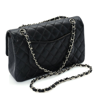 Caviar Quilted Medium Double Flap Black