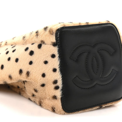 Pony Hair Cheetah Printed CC Chain Bucket Bag Light Beige Black Light Beige Black