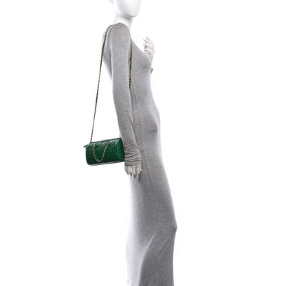 Calfskin Crocodile Embossed Mini Bowling Clutch With Chain Green