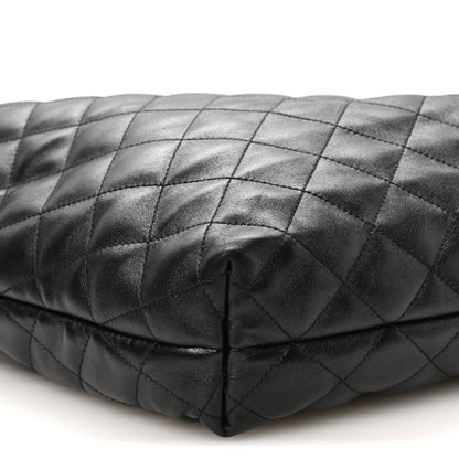 Lambskin Quilted Maxi Icare Shopping Tote Black