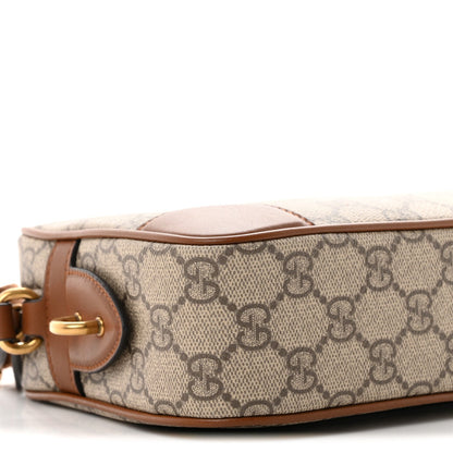 GG Supreme Monogram Textured Calfskin Emblem Mini Crossbody Beige Dark Brown
