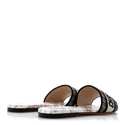 Canvas Embroidered Millefiori Dway Flat Slide Sandals 37 Black White Multicolor