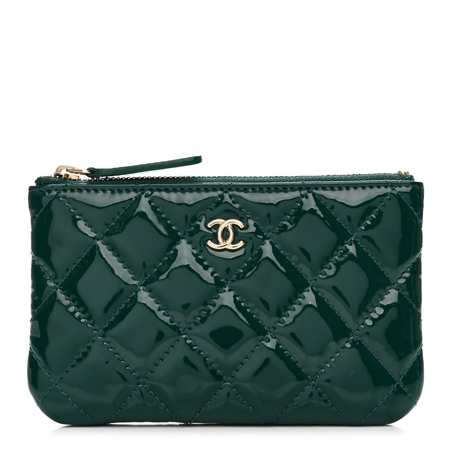 Patent Quilted Small Cosmetic Case Green