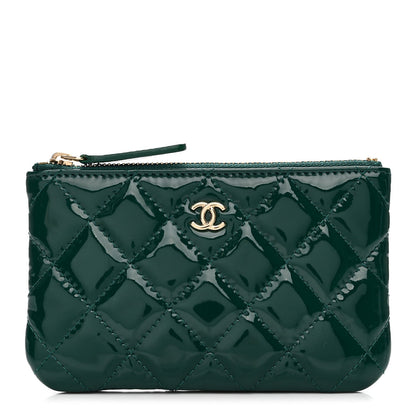 Patent Quilted Small Cosmetic Case Green