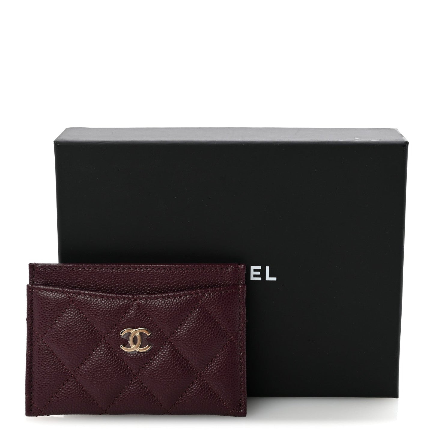 Caviar Quilted Card Holder Burgundy